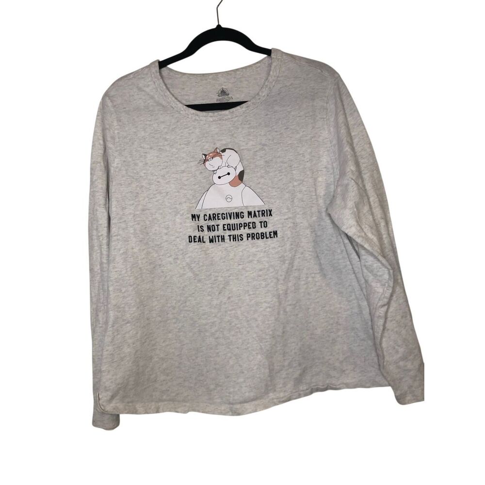 Disney Baymax "Big Hero 6" long-sleeve grey heather graphic t-shirt Mochi cat 1X